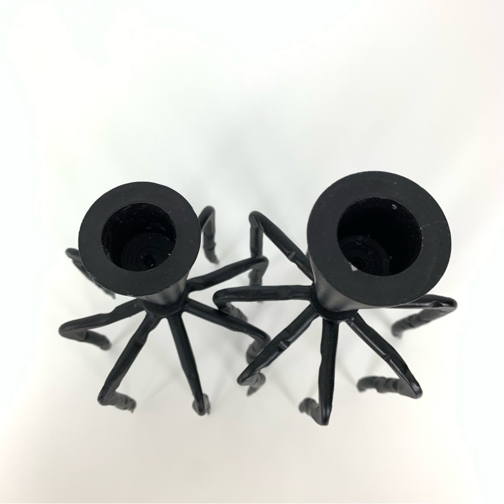 Pair Spider Legged Candle Holder Metal Black Dual Use Weird Scary Unusual - Picture 6 of 15
